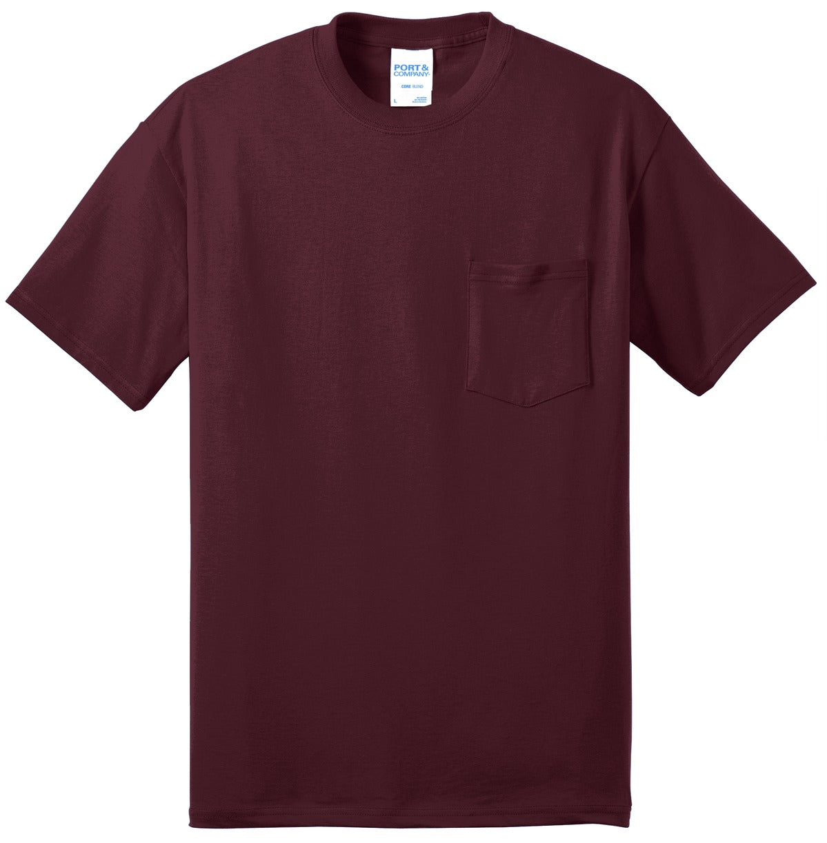 Front View of Athletic Marn Port & Co Core Blend Pocket Tee. PC55P