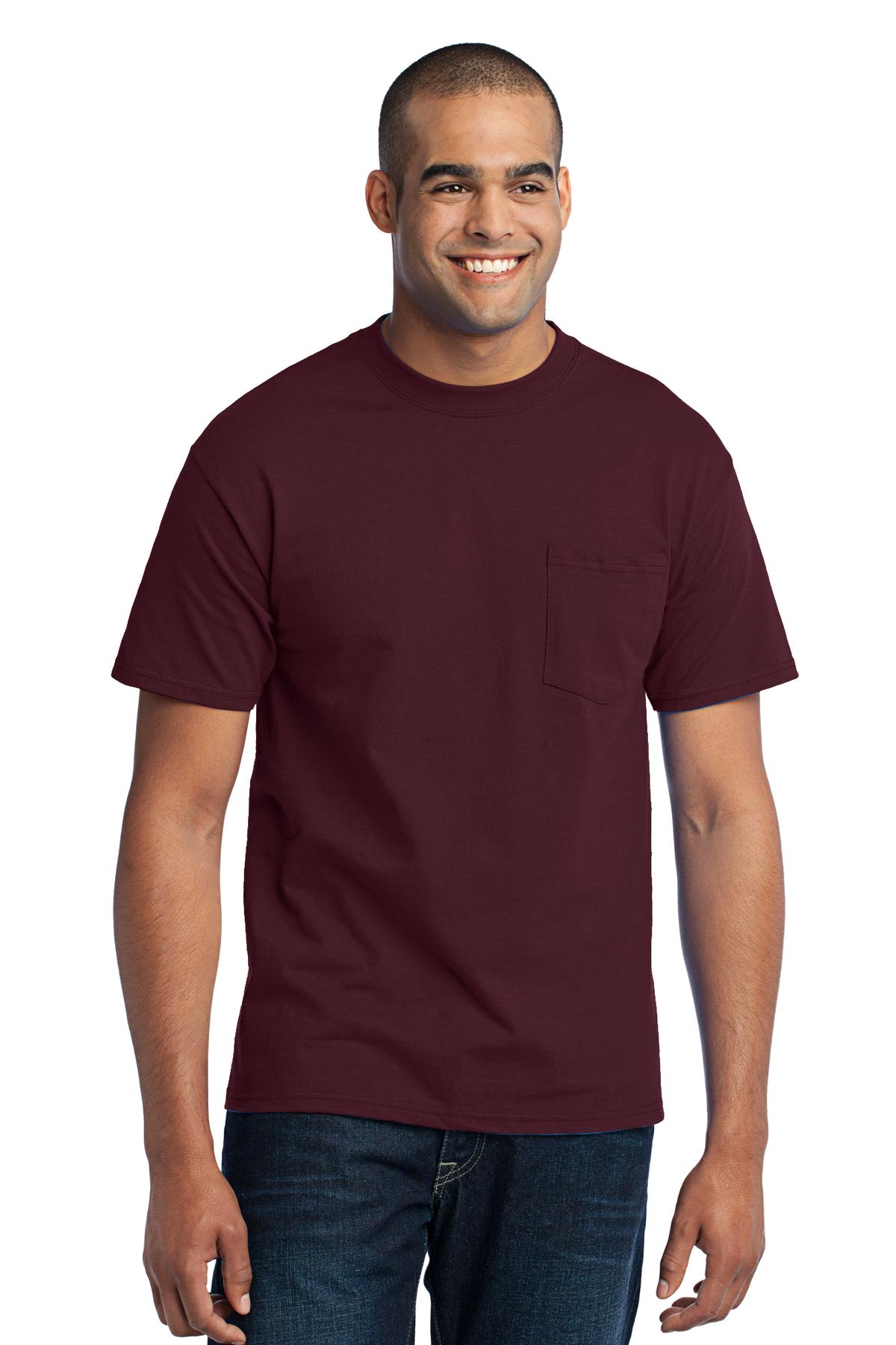 Front View of Athletic Marn Port & Co Core Blend Pocket Tee. PC55P