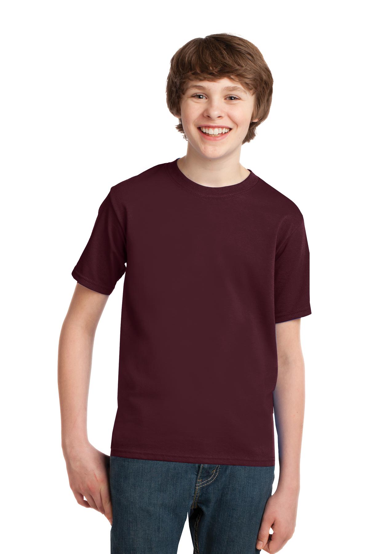 Front View of Athletic Mrn Port & Co Youth Essential Tee. PC61Y