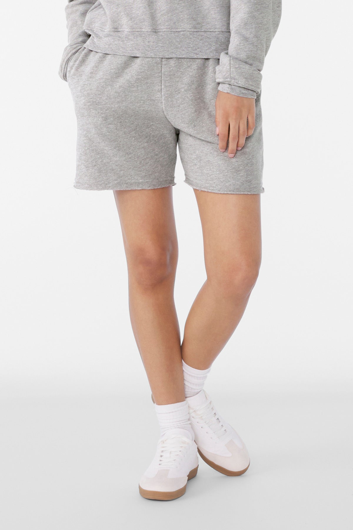 Front View of AthlHthr BELLA+CANVAS Women's Cutoff Sweatshort BC3787
