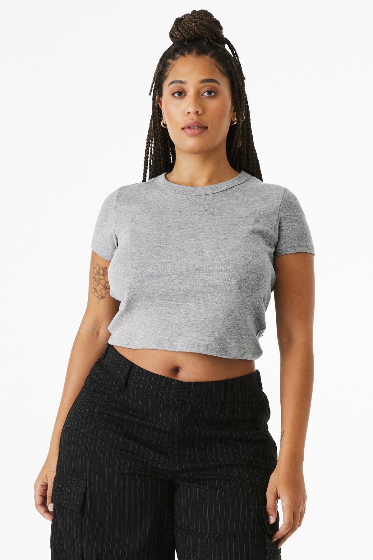 Front View of AthlHthr BELLA+CANVAS Women's Micro Rib Baby Tee BC1010