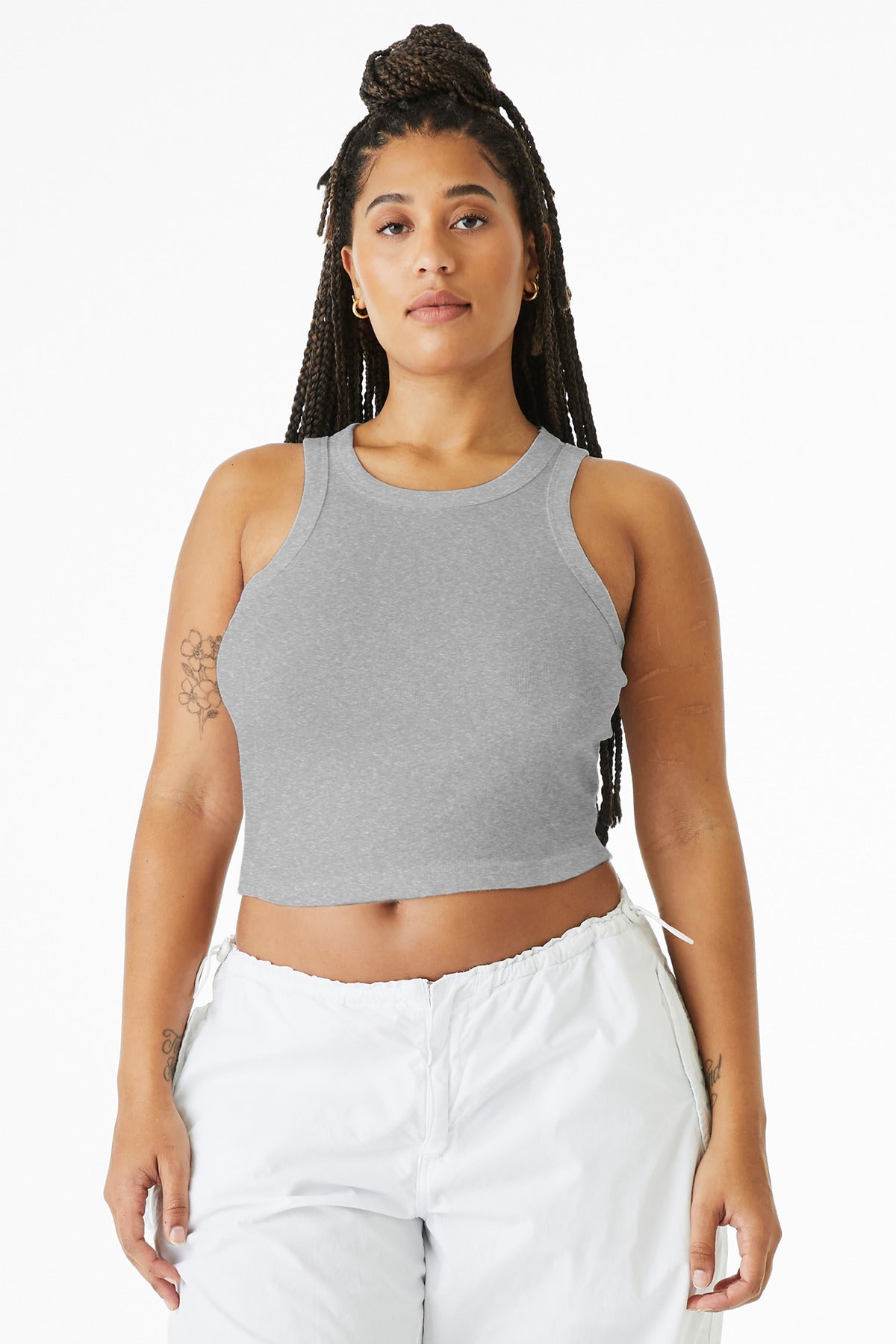 Front View of AthlHthr BELLA+CANVAS Women's Micro Rib Racer Tank BC1019