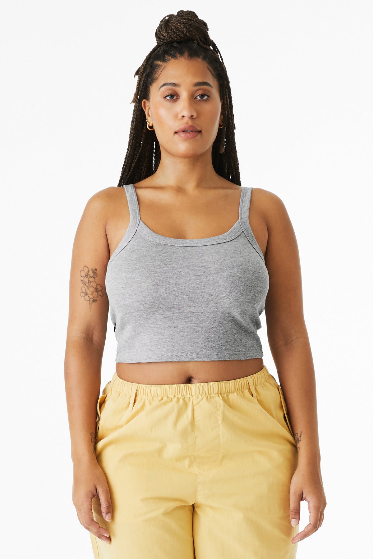 Front View of AthlHthr BELLA+CANVAS Women's Micro Rib Spaghetti Strap Tank BC1012