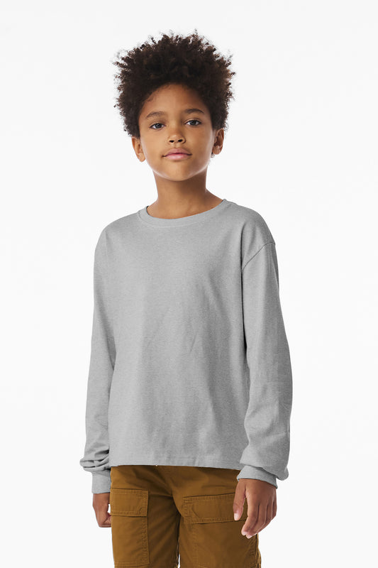 Front View of AthlHthr BELLA+CANVAS Youth 6-Ounce Heavyweight Long Sleeve Tee BC3511Y
