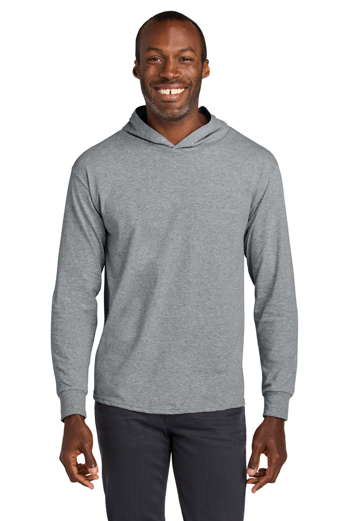 Front View of AthlHthr Jerzees Classics Unisex Cotton Long Sleeve Hooded T-Shirt 363LH