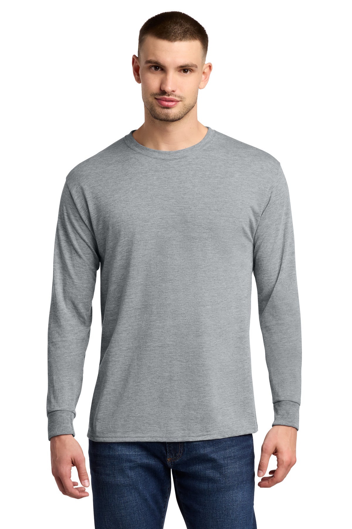 Front View of AthlHthr Jerzees Dri-Power 100% Polyester Long Sleeve T-Shirt 21LS