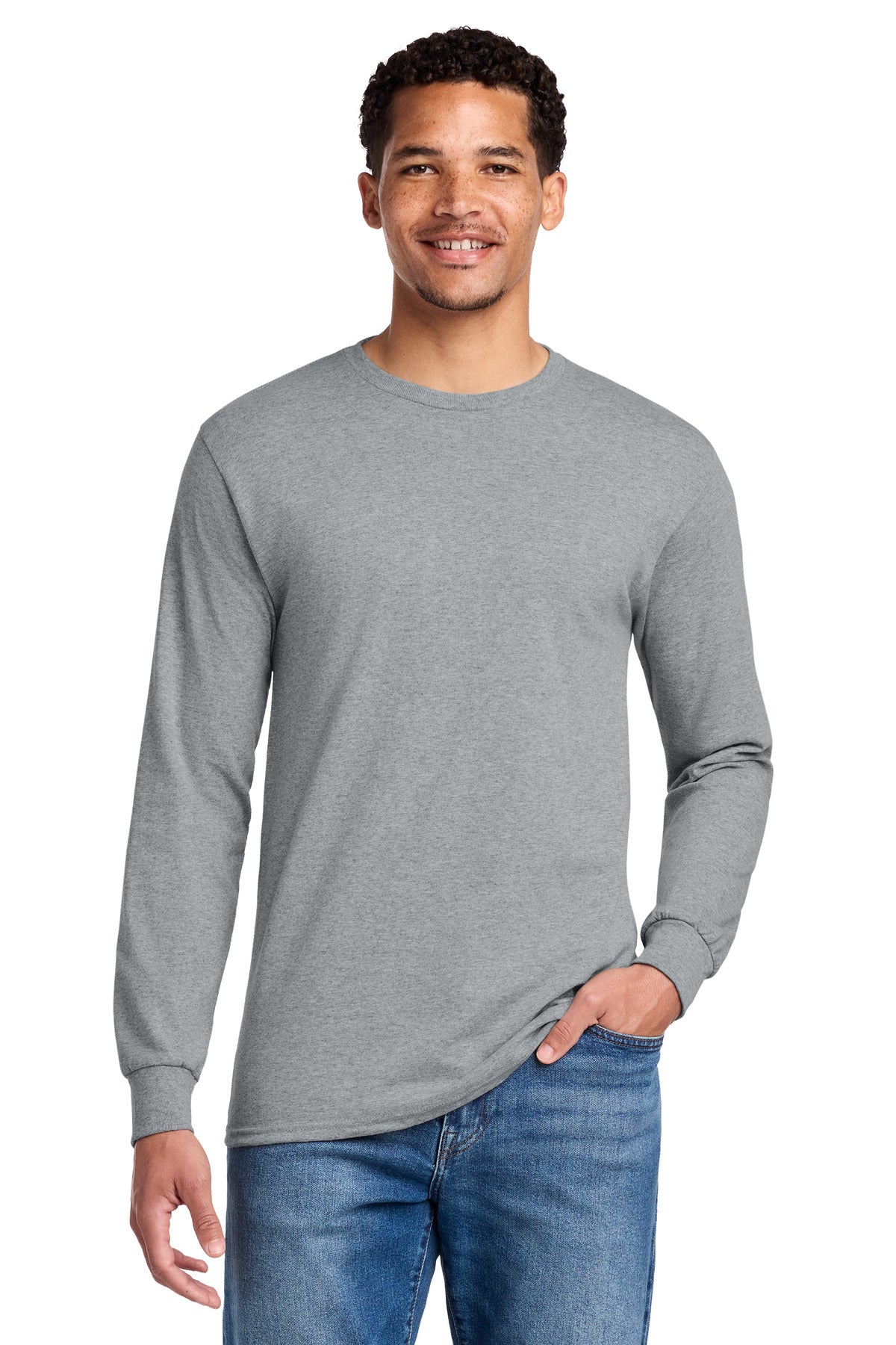 Front View of AthlHthr Jerzees - Dri-Power 50/50 Cotton/Poly Long Sleeve T-Shirt. 29LS