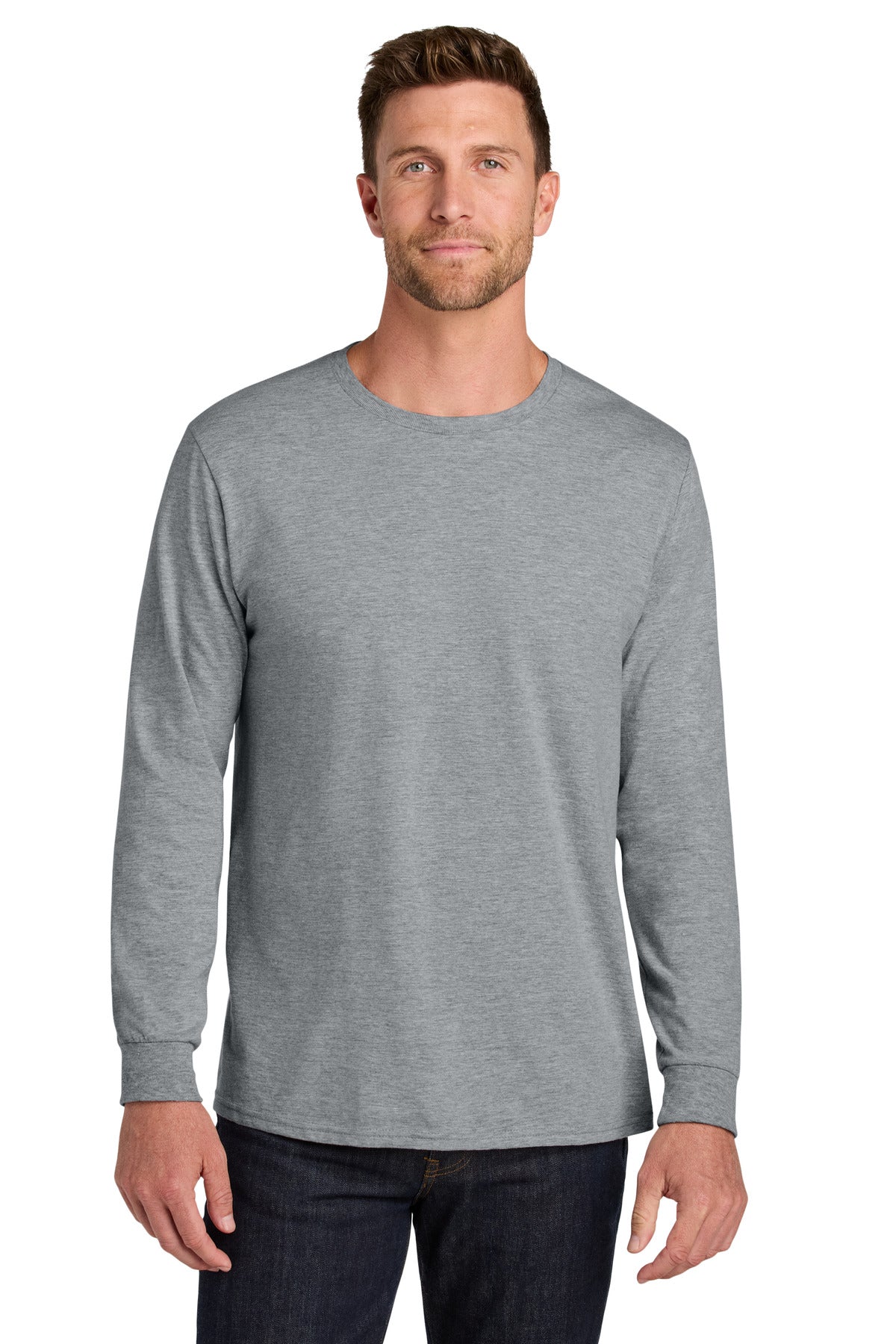 Front View of AthlHthr Jerzees Ultimate Unisex Ring Spun Long Sleeve T-Shirt IC46L