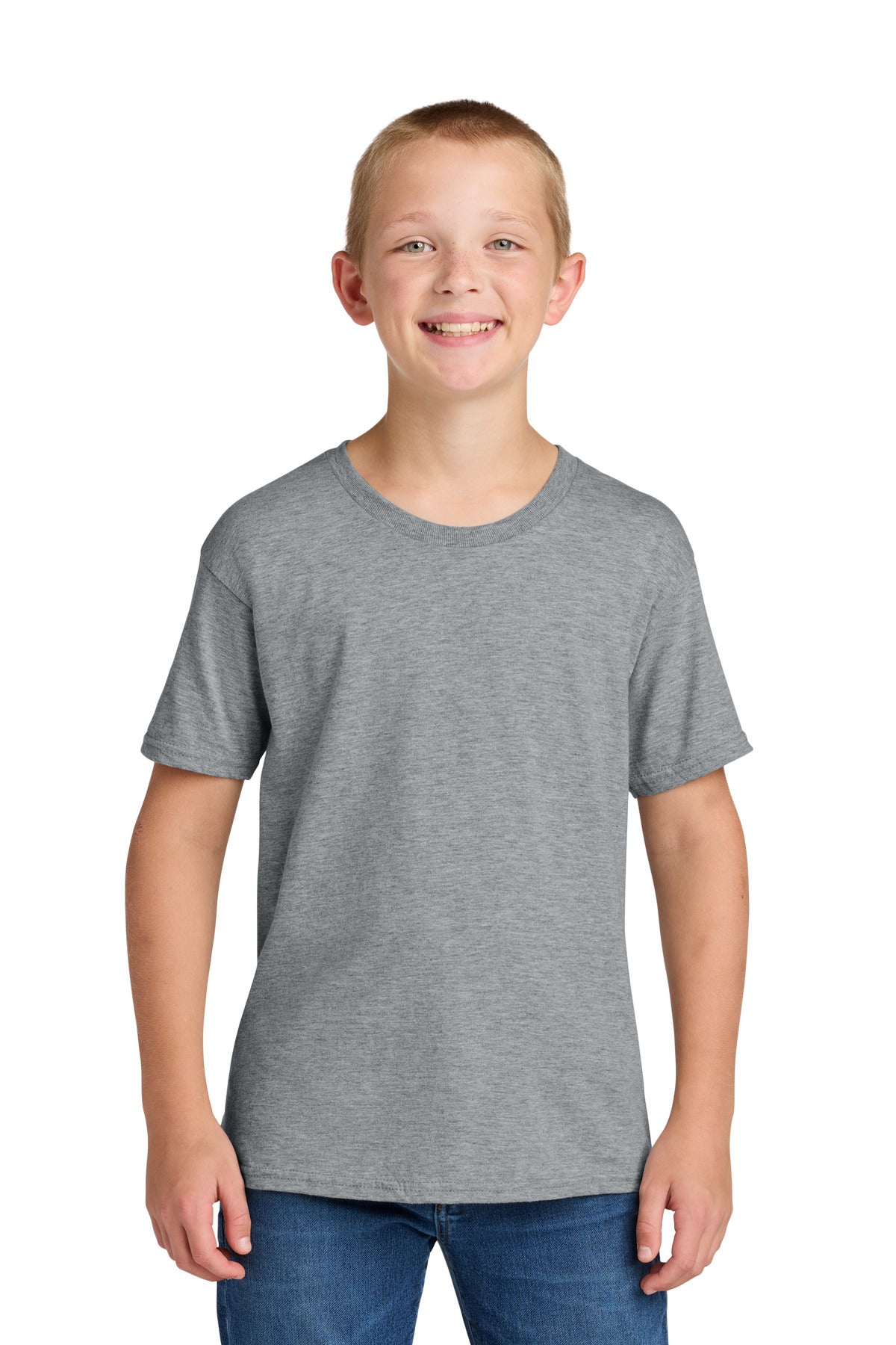 Front View of AthlHthr Jerzees Ultimate Youth Ring Spun T-Shirt IC46B