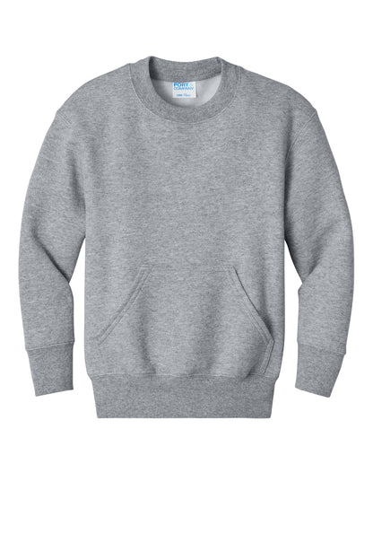 Front View of AthlHthr Port & Co Youth Core Fleece Crewneck Pocket Sweatshirt PC78YPKT