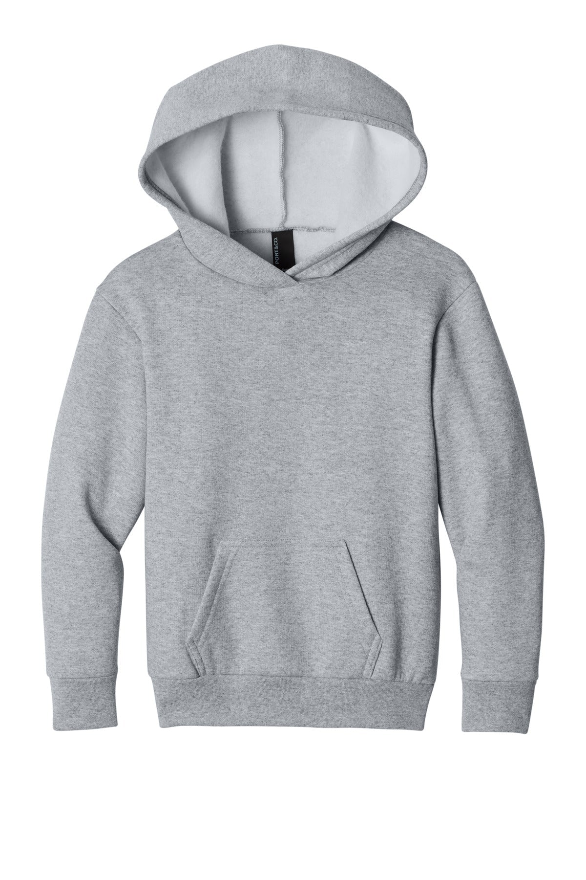 Front View of AthlHthr Port & Co Youth Easy Fleece Pullover Hooded Sweatshirt PC68YH plain