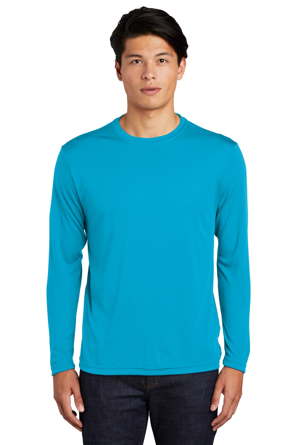 Front View of Atomic Blue Sport-Tek Long Sleeve PosiCharge Competitor Tee. ST350LS