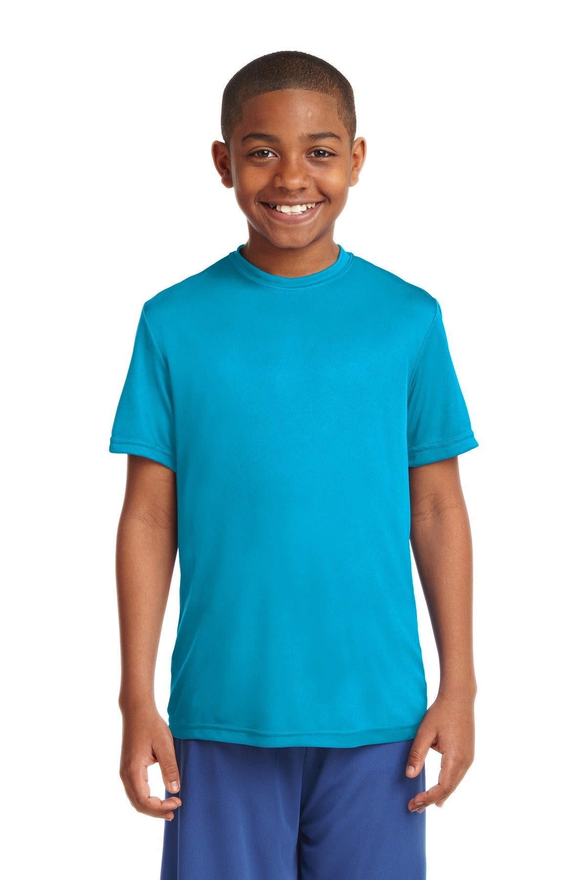 Front View of Atomic Blue Sport-Tek Youth PosiCharge Competitor Tee. YST350