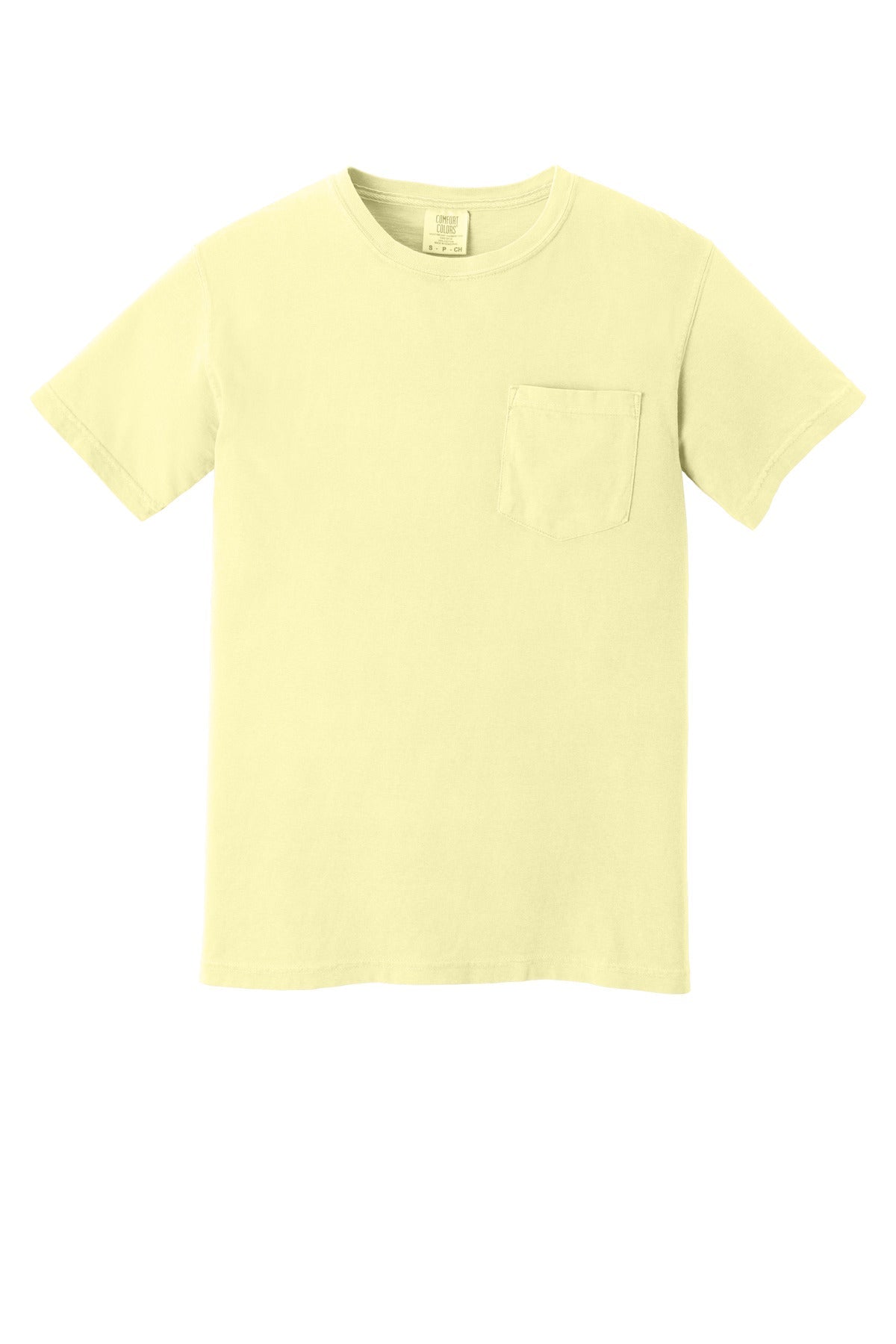 Front View of Banana COMFORT COLORS Heavyweight Ring Spun Pocket Tee. 6030