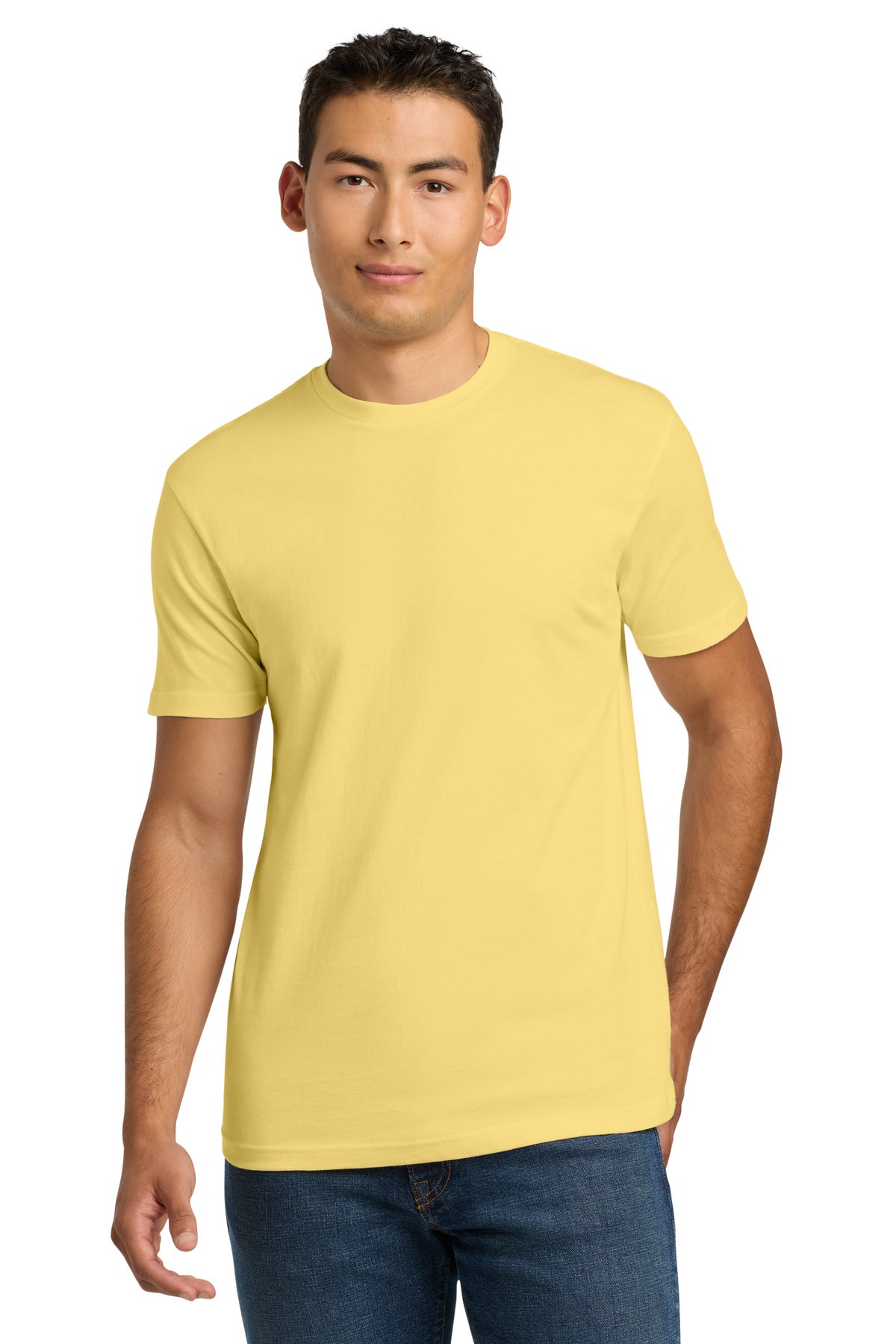 Front View of BananaCrm Next Level Apparel Adult Cotton Tee. NL3600
