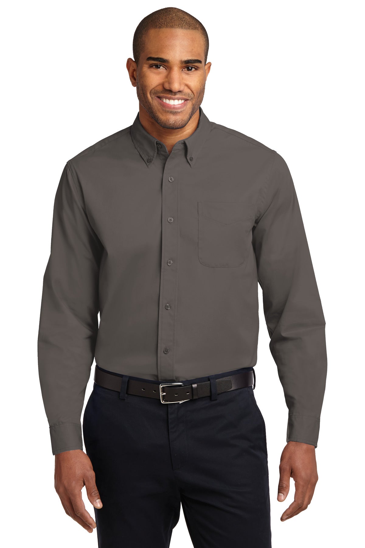 Front View of Bark Port Authority Long Sleeve Easy Care Shirt S608
