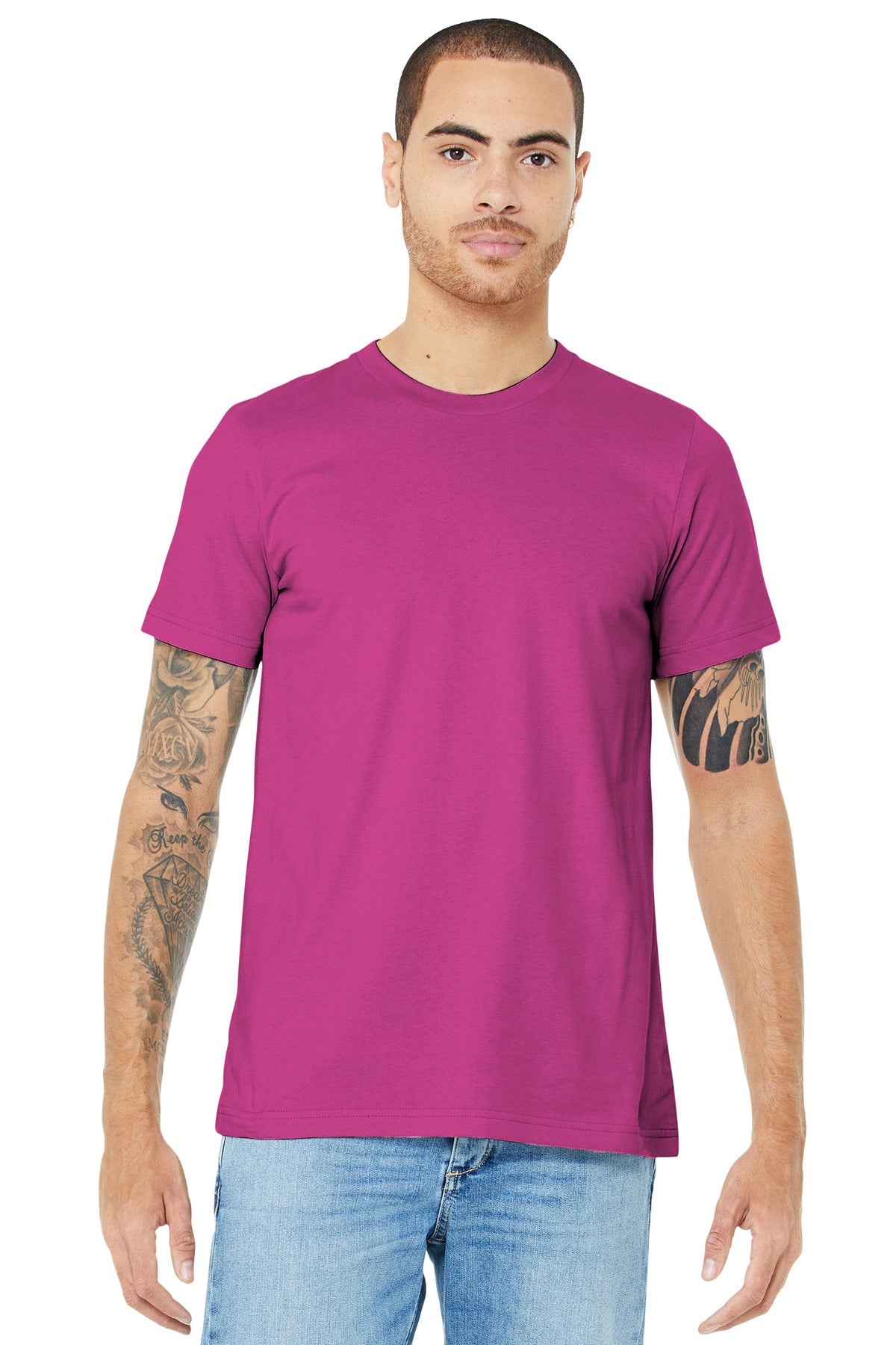 Front View of Berry BELLA+CANVAS Unisex Jersey Short Sleeve Tee. BC3001