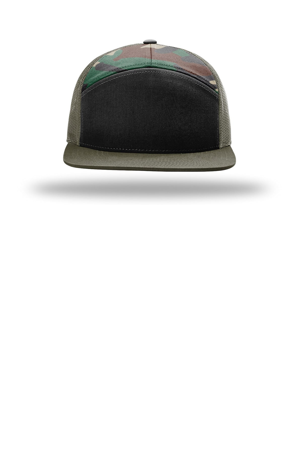 Front View of Bk/GnCm/Ld Richardson 7-Panel Trucker 168