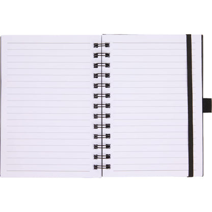 Front View of Black 5” x 7” FSC® Recycled Morano Spiral Journal plain