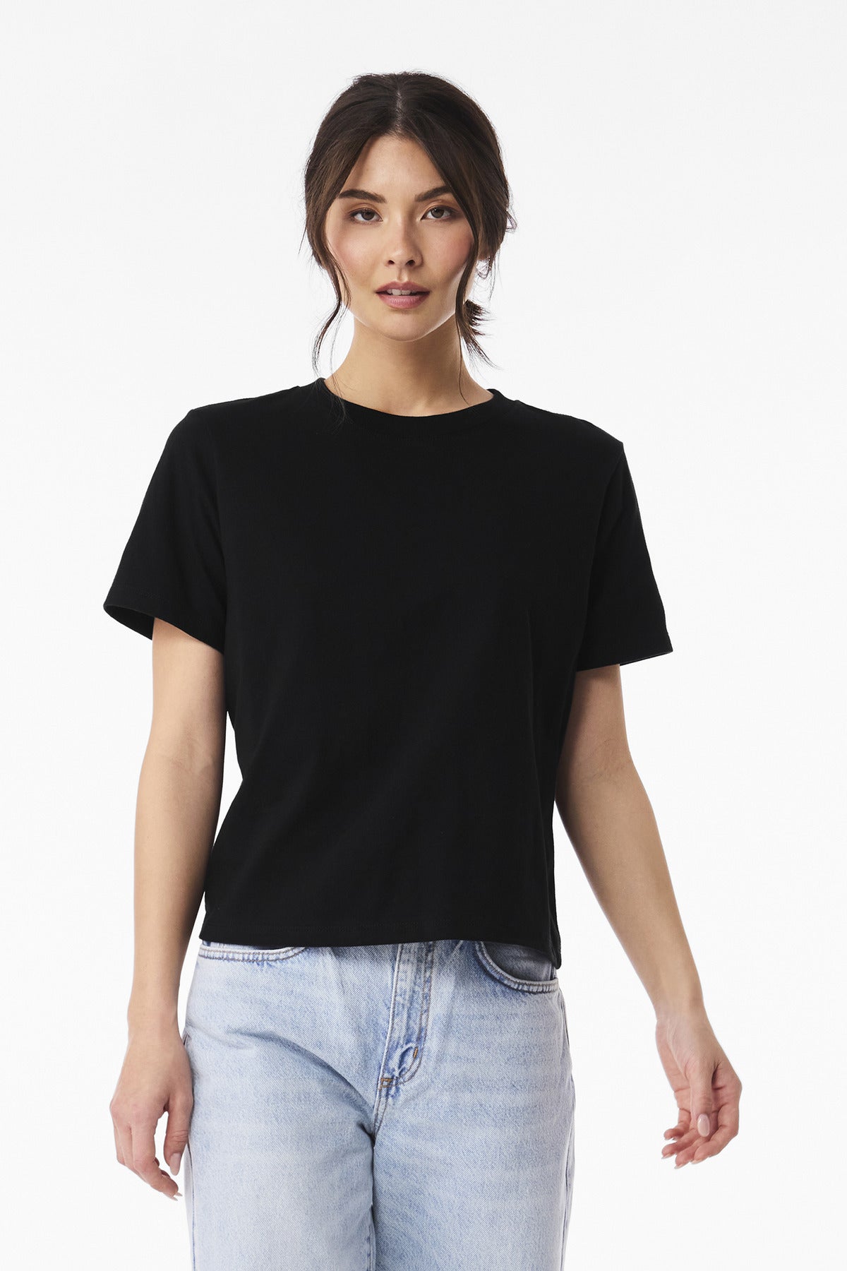 Front View of Black BELLA+CANVAS Women's 6-Ounce Heavyweight Tee BC6110
