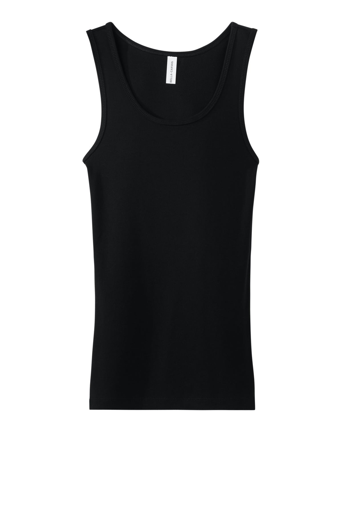 Front View of Black BELLA+CANVAS Women's Baby Rib Tank BC1080