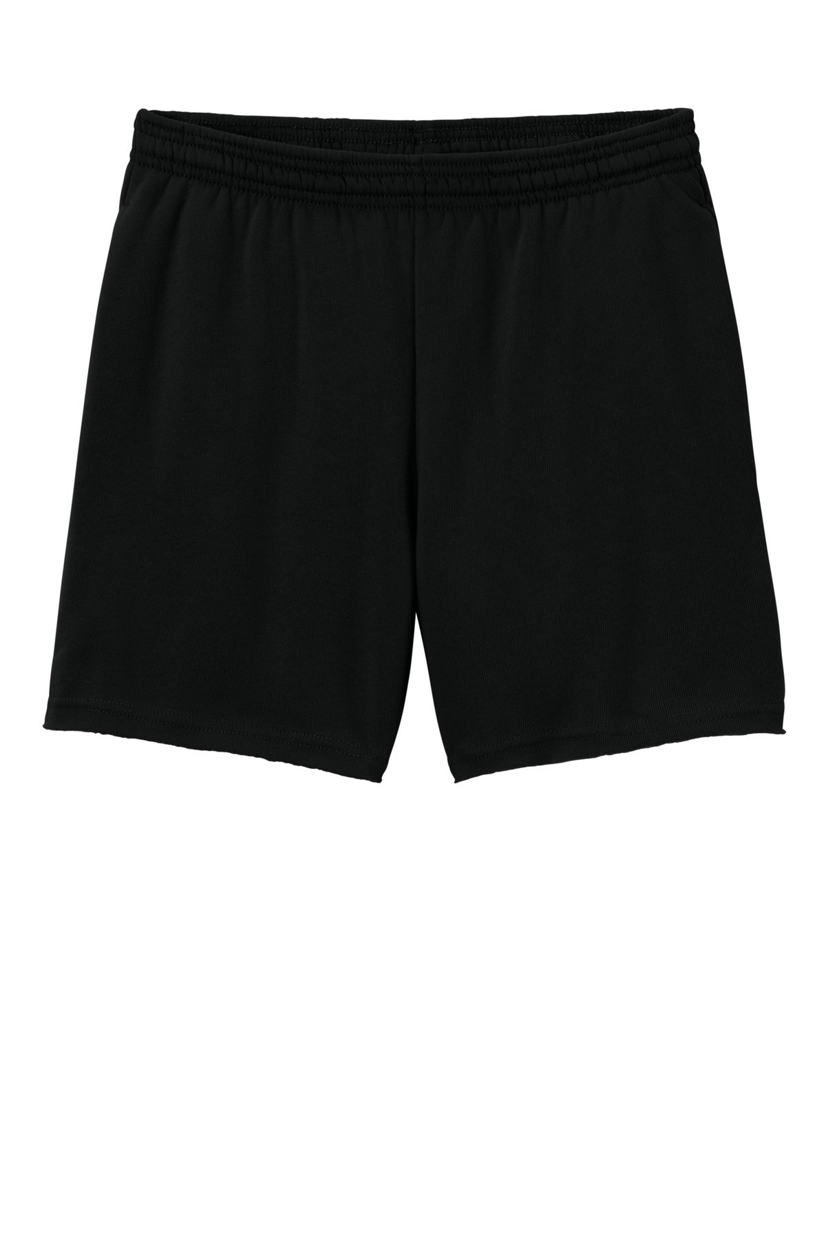 Front View of Black BELLA+CANVAS Women's Cutoff Sweatshort BC3787