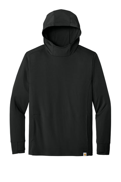 Front View of Black Carhartt Force Sun Defender Long Sleeve Hooded T-Shirt CT106923