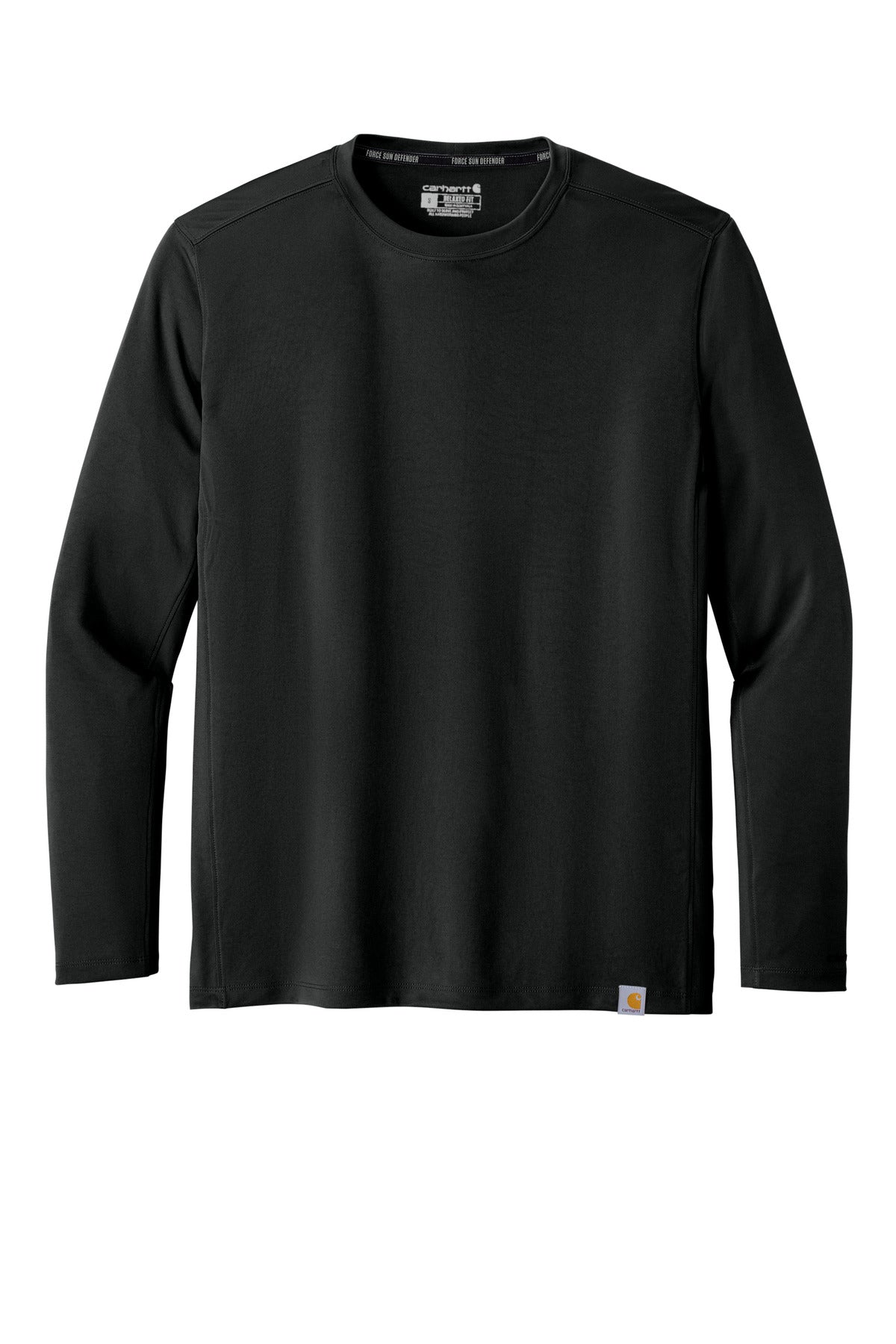 Front View of Black Carhartt Force Sun Defender Long Sleeve T-Shirt CT106972