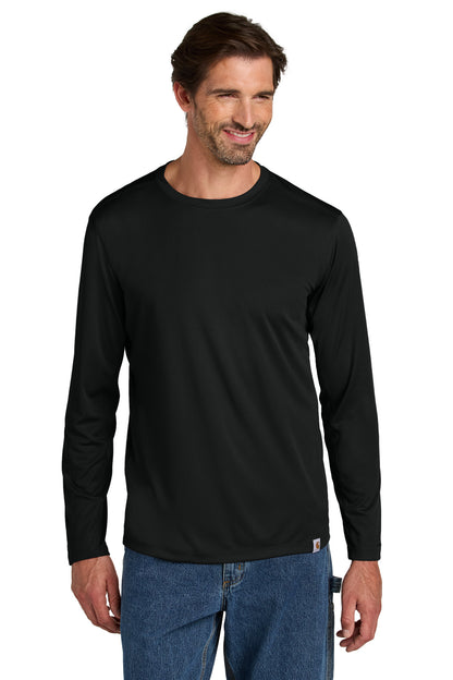 Front View of Black Carhartt Force Sun Defender Long Sleeve T-Shirt CT106972