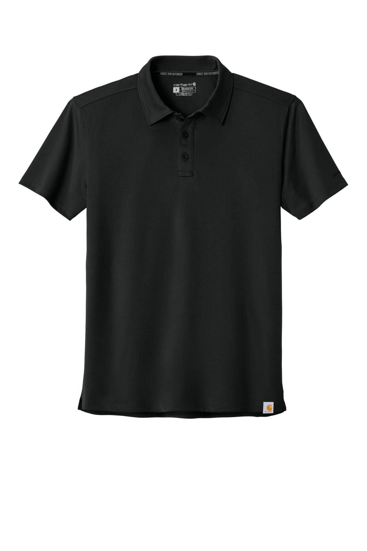 Front View of Black Carhartt Force Sun Defender Polo CT106899