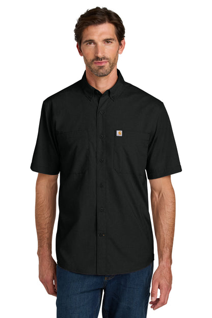 Front View of Black Carhartt Force Sun Defender Short Sleeve Shirt CT107107