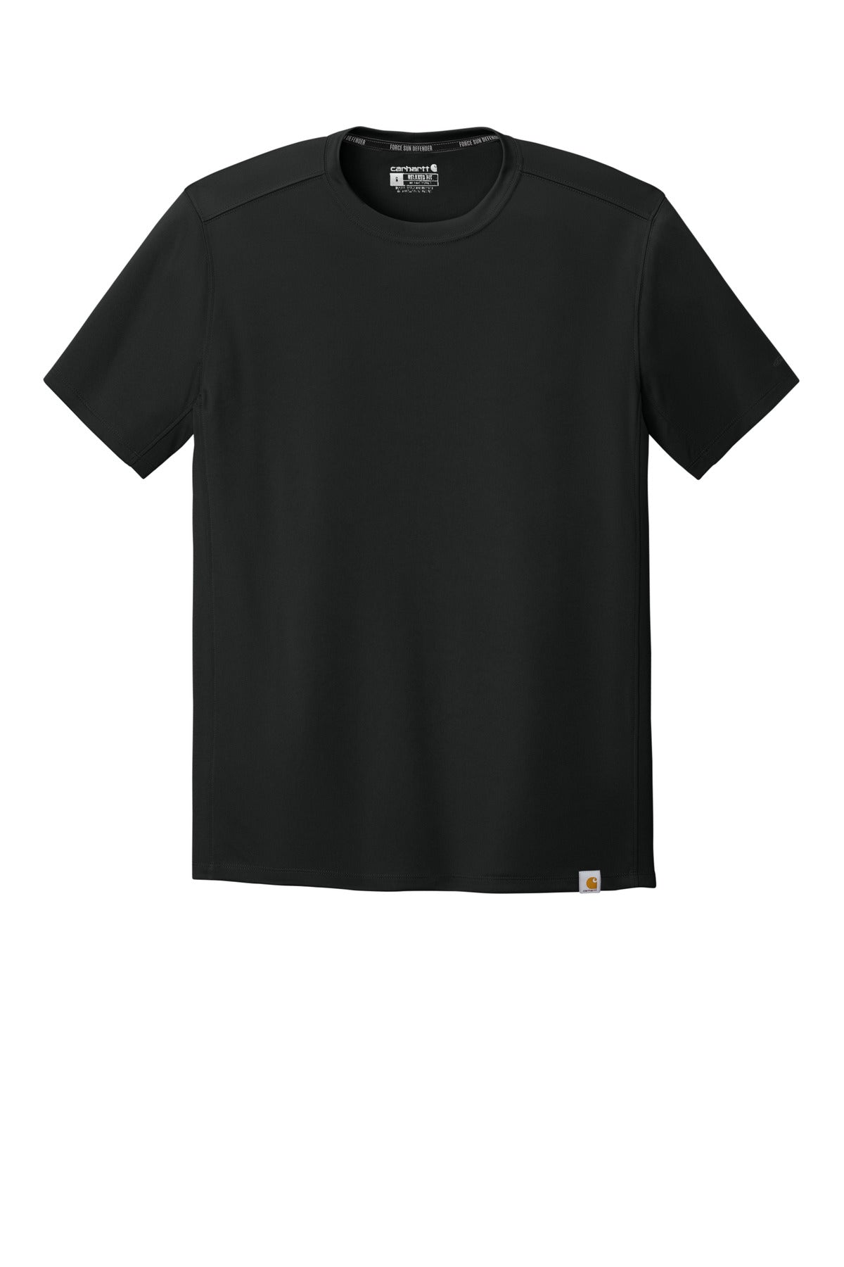 Front View of Black Carhartt Force Sun Defender Short Sleeve T-Shirt CT106868