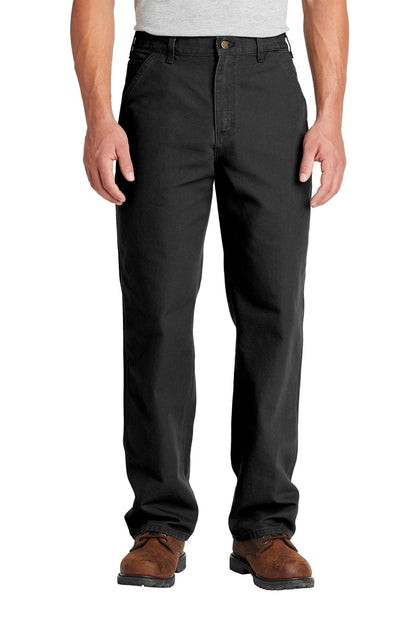 Front View of Black Carhartt Washed-Duck Work Dungaree. CTB11
