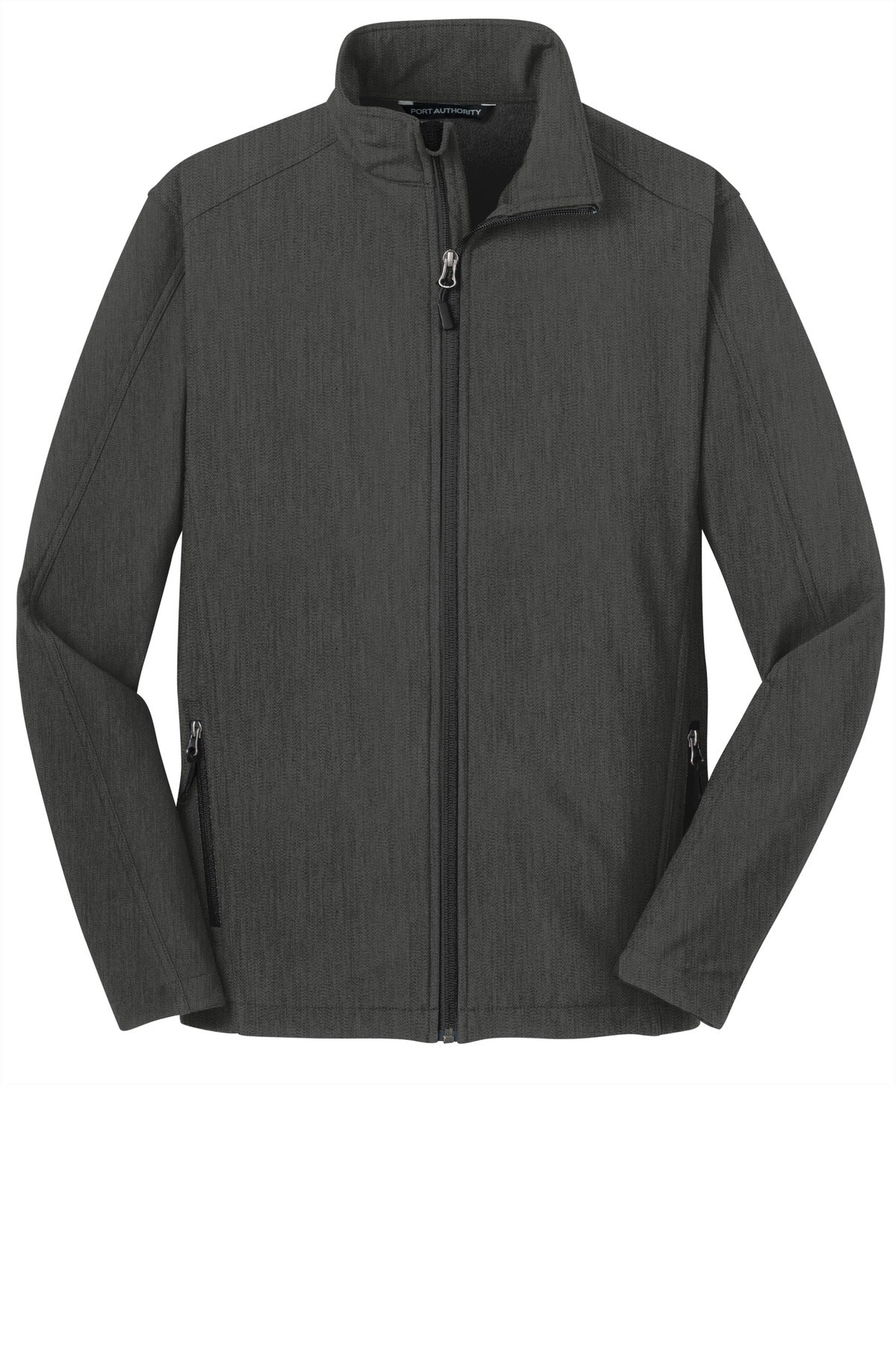 Front View of Black Char Hth Port Authority Core Soft Shell Jacket. J317