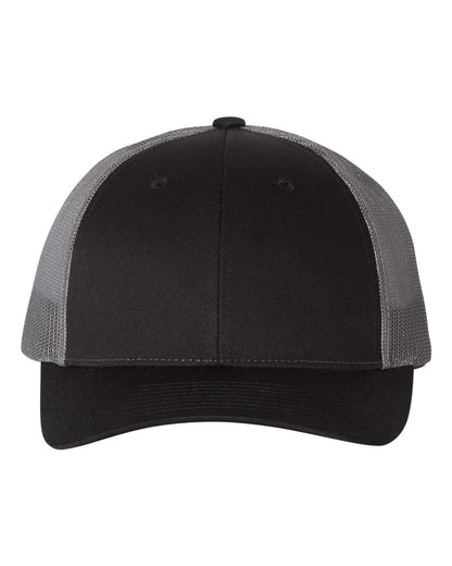 Front View of Black/ Charcoal Low Pro Trucker Cap - 115
