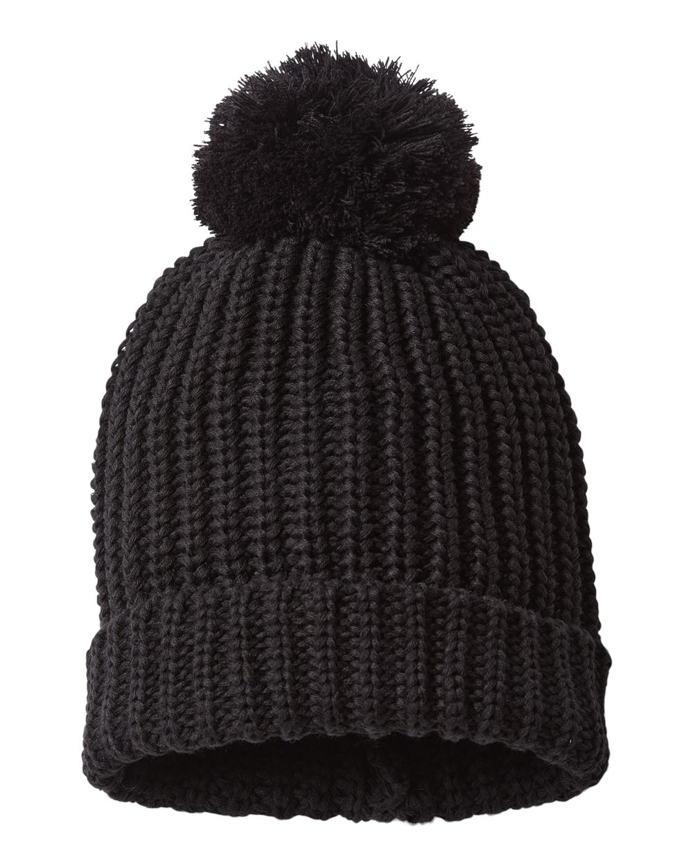 Front View of Black Chunky Cable Beanie - 143R