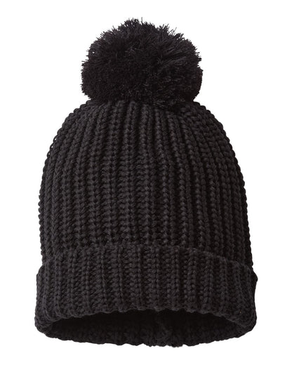 Front View of Black Chunky Cable Beanie - 143R