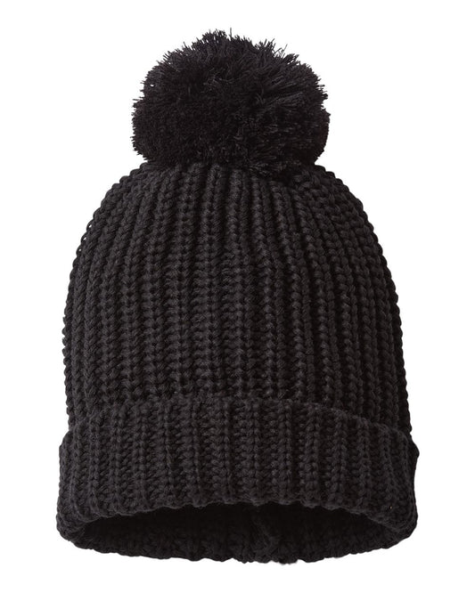 Front View of Black Chunky Cable Beanie - 143R