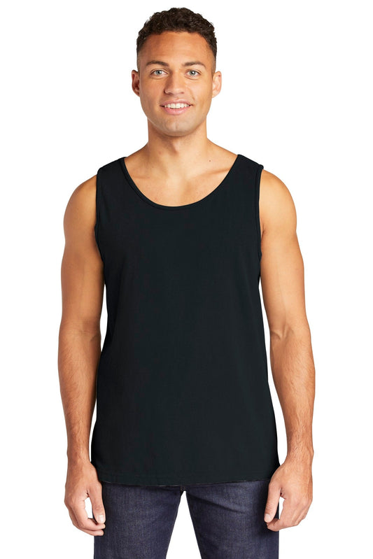 Front View of Black COMFORT COLORS Heavyweight Ring Spun Tank Top. 9360