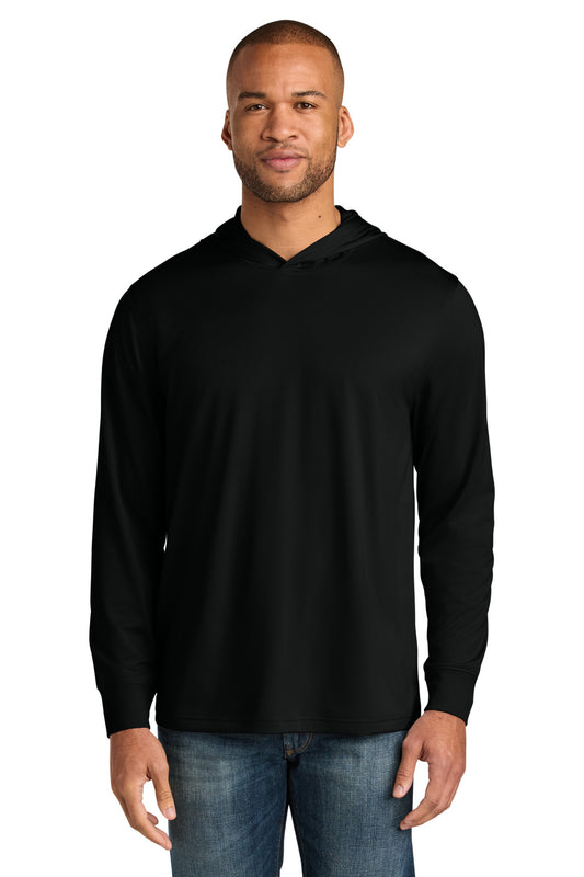 Front View of Black CornerStone Workwear Pro Long Sleeve Hooded Tee CS440LSH