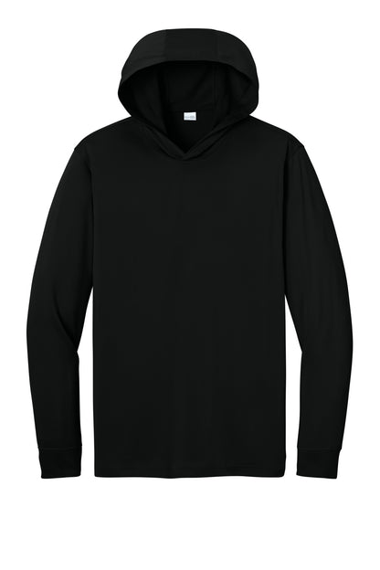 Front View of Black CornerStone Workwear Pro Long Sleeve Hooded Tee CS440LSH