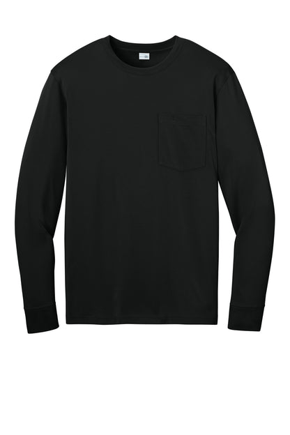 Front View of Black CornerStone Workwear Pro Long Sleeve Pocket Tee CS440LSP
