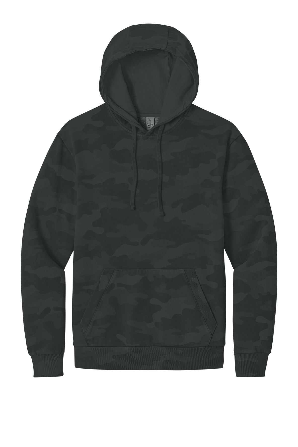 Front View of Black District Wash Camo Fleece Hoodie DT2200C