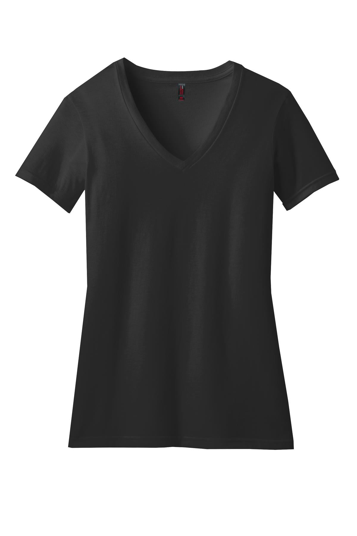 Front View of Black District Women's Perfect Blend CVC V-Neck Tee. DM1190L