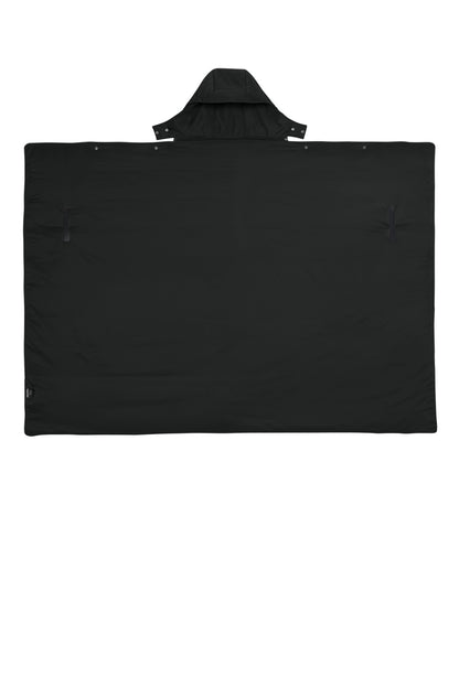 Front View of Black Eddie Bauer Puffy Camp Poncho EB755