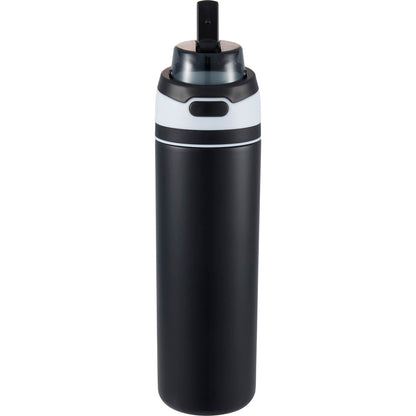 Front View of Black Elvin 28oz Recycled Stainless Flip Straw Bottle plain