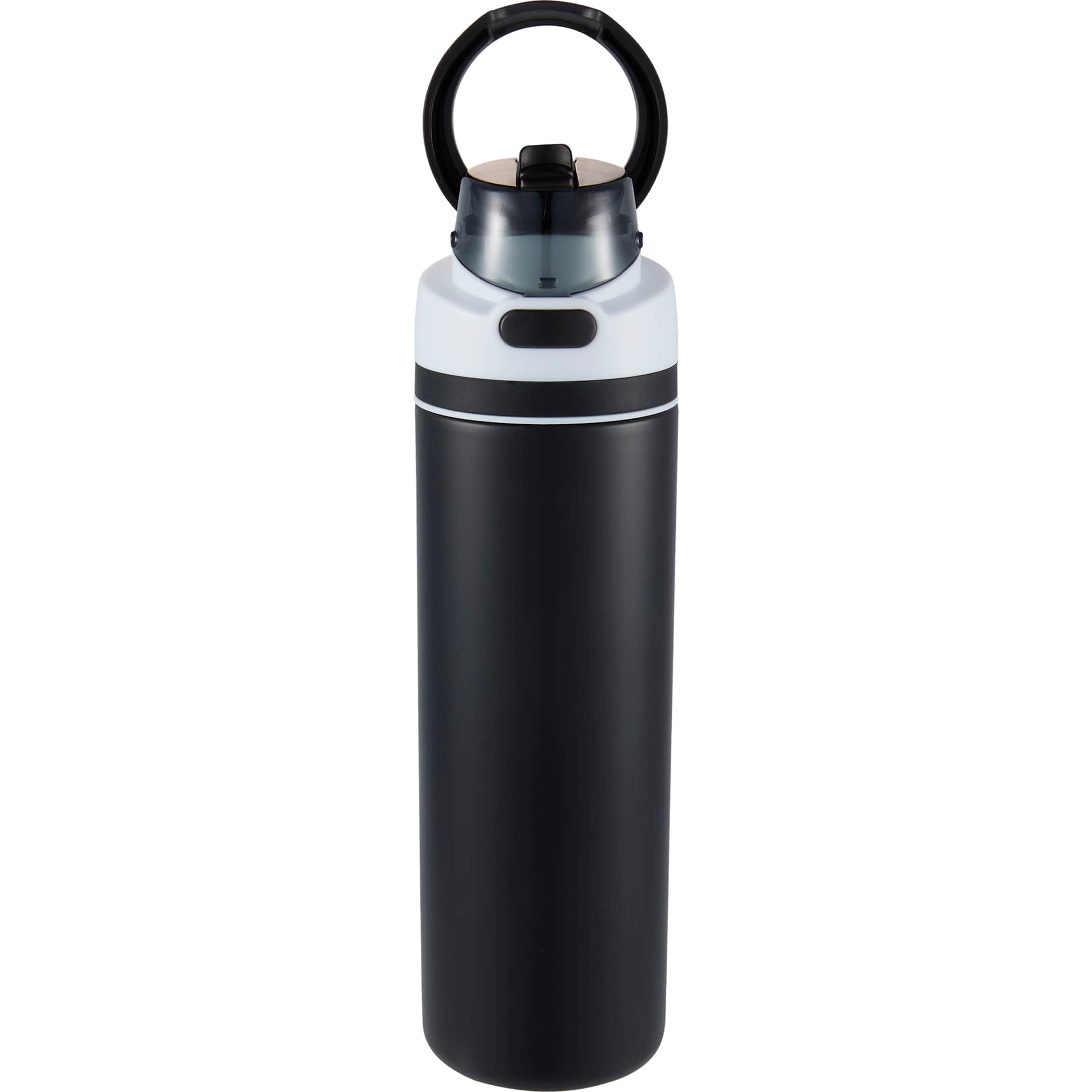 Front View of Black Elvin 28oz Recycled Stainless Flip Straw Bottle plain