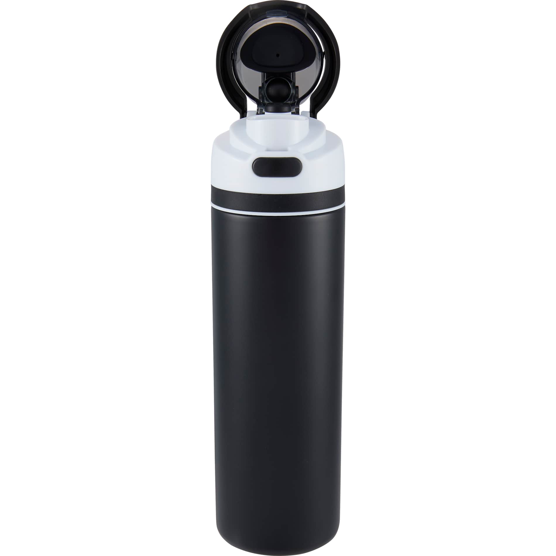 Front View of Black Elvin 28oz Recycled Stainless Flip Straw Bottle plain