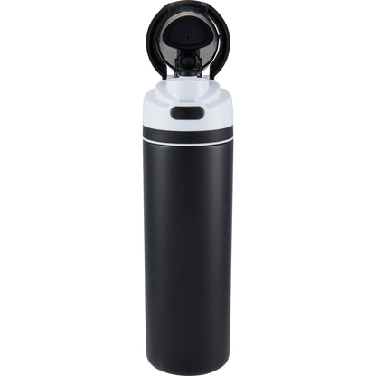 Front View of Black Elvin 28oz Recycled Stainless Flip Straw Bottle plain