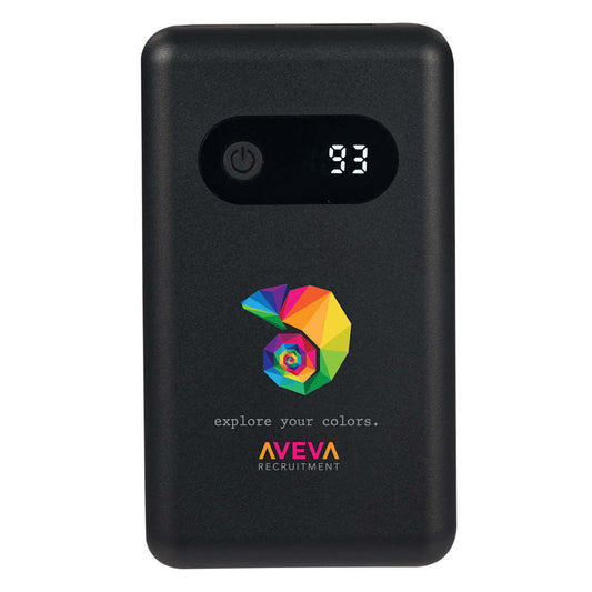Front View of Black Find My 5000 mAh 18W PD Power Bank/Digital Display
